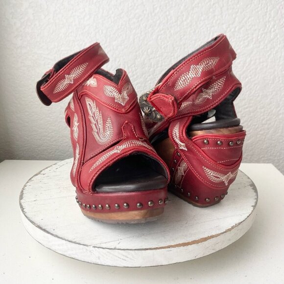 Lane Boots LEXINGTON Womens Red Wedges 9.5 Western Sandals Cowgirl Wooden Heels - Picture 11 of 11